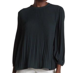 2/$30 Adrianna Papell - Dark Teal Pleated Long Sleeve Blouse